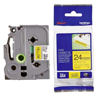 Cinta SuperAdhesivo Brother TZE-S651 Negro Sobre Amarillo 24mm x 8m