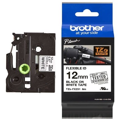 Cinta Flexible Brother TZE-FX231 Negro Sobre Blanco 12mm x 8m