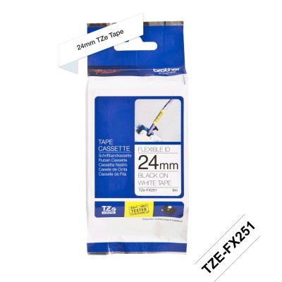 Cinta Flexible Brother TZE-FX251 Negro Sobre Blanco 24mm x 8m