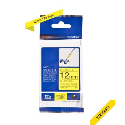 Cinta Flexible Brother TZE-FX631 Negro Sobre Amarillo 12mm x 8m