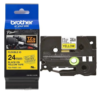 Cinta Flexible Brother TZE-FX651 Negro Sobre Amarillo 24mm x 8m