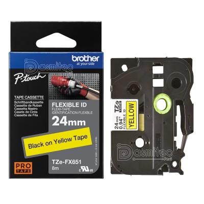 Cinta Flexible Brother TZE-FX651 Negro Sobre Amarillo 24mm x 8m