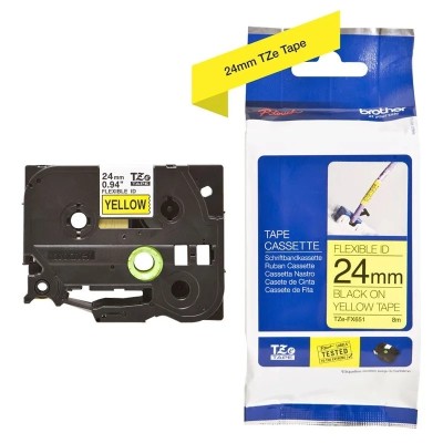 Cinta Flexible Brother TZE-FX651 Negro Sobre Amarillo 24mm x 8m