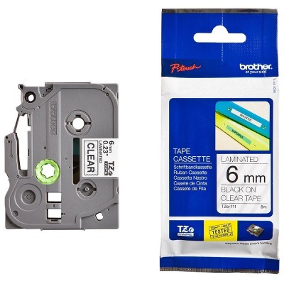 Cinta Brother TZE-111 Negro Sobre Transparente 6mm x 8m