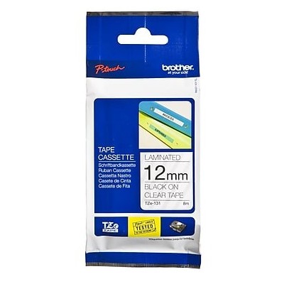 Cinta Brother TZE-131 Negro Sobre Transparente 12mm x 8m