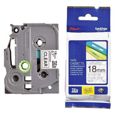 Cinta Brother TZE-141 Negro Sobre Transparente 18mm x 8m