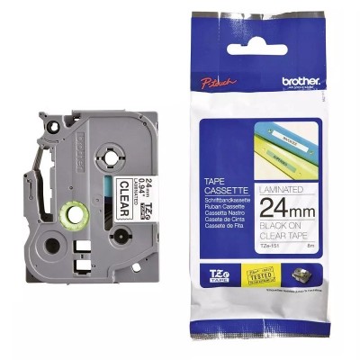 Cinta Brother TZE-151 Negro Sobre Transparente 24mm x 8m