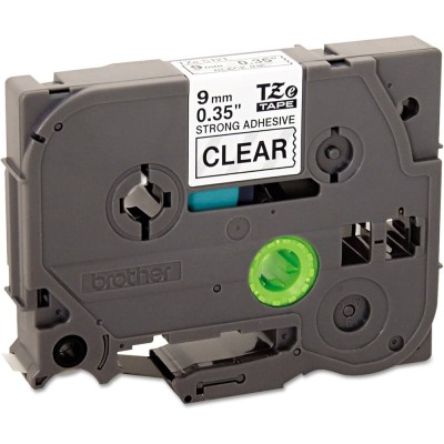 Cinta Brother TZE-S121 Adhesivo Fuerte Negro Sobre Transparente 9mm x 8mst