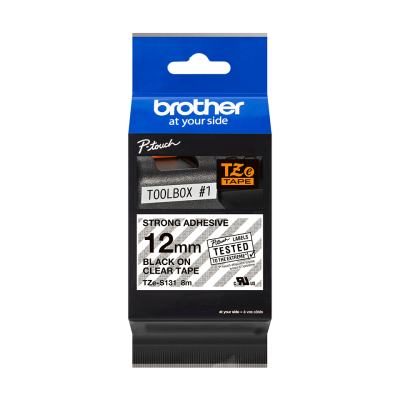 Cinta SuperAdhesivo Brother TZE-S131 Negro Sobre Transparente 12mm x 8m