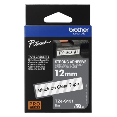 Cinta SuperAdhesivo Brother TZE-S131 Negro Sobre Transparente 12mm x 8m