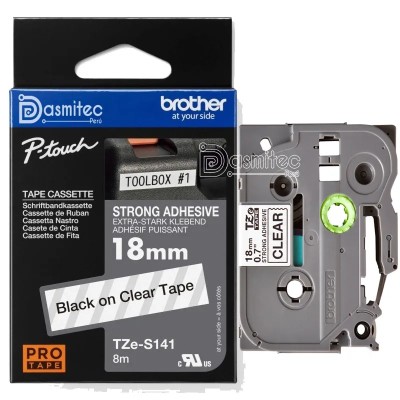 Cinta SuperAdhesivo Brother TZE-S141 Negro sobre Transparente 18mm x 8m