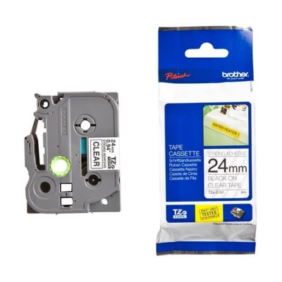 Cinta Brother TZE-S151 Adhesivo Fuerte Negro sobre Transparente 24mm x 8