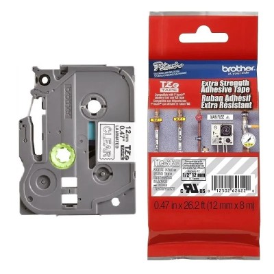 Cinta superAdhesivo Brother TZE-S135 Blanco Sobre Transparente 12mm X 8m