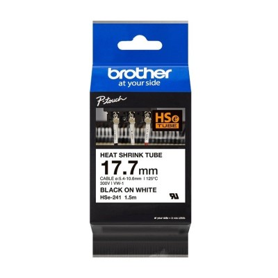 Cinta Termocontraible Brother HSE-241 Negro Sobre Blanco 17.7mm x 1,5m