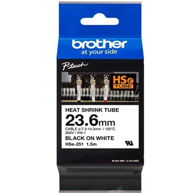 Cinta Termocontraible Brother HSE-251 Negro Sobre Blanco 23,6mm x 1,5m
