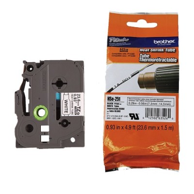 Cinta Termocontraible Brother HSE-251 Negro Sobre Blanco 23,6mm x 1,5m