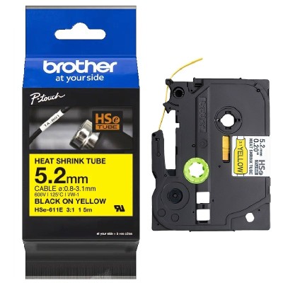 Cinta Termocontraible Brother HSE-611E Negro Sobre Amarillo 5.2mm x 1,5m