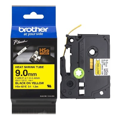 Cinta Termocontraible Brother HSE-621E Negro Sobre Amarillo 9mm x 1,5m