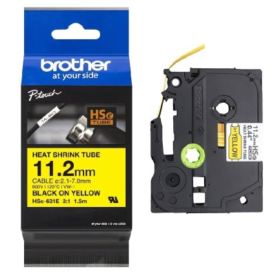 Cinta Termocontraible Brother HSE-631E Negro Sobre Amarillo 11.2mm x 1.5m