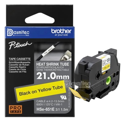 Cinta Termocontraible Brother HSE-651E Negro Sobre Amarillo 21mm x 1.5mts