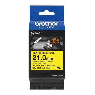 Cinta Termocontraible Brother HSE-651E Negro Sobre Amarillo 21mm x 1.5mts