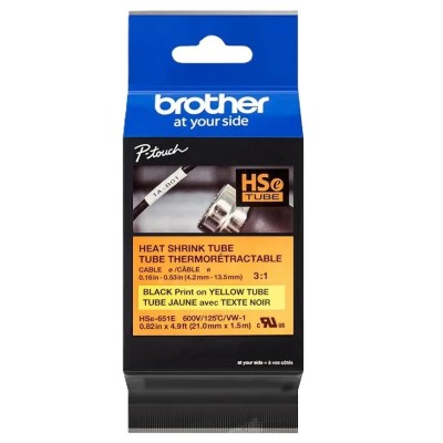 Cinta Termocontraible Brother HSE-651E Negro Sobre Amarillo 21mm x 1.5mts