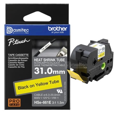 Cinta Termocontraible Brother HSE-661E Negro Sobre Amarillo 31mm x 1.5mts