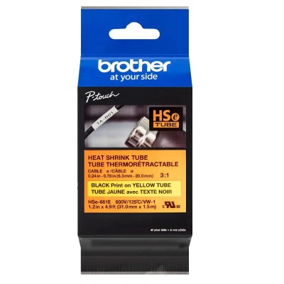 Cinta Termocontraible Brother HSE-661E Negro Sobre Amarillo 31mm x 1.5mts