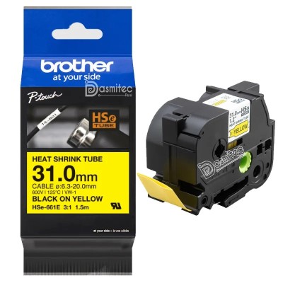 Cinta Termocontraible Brother HSE-661E Negro Sobre Amarillo 31mm x 1.5mts
