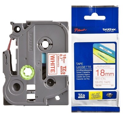 Cinta Brother TZE-242 Rojo Sobre Blanco 18mm x 8m