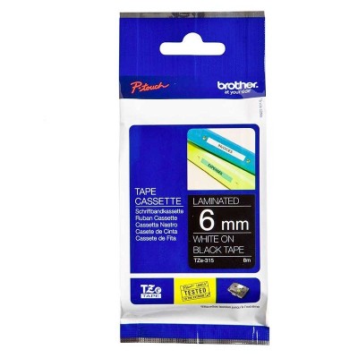 Cinta Brother TZE-315, Blanco Sobre Negro 6mm x 8m
