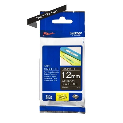 Cinta Brother TZE-335, Blanco Sobre Negro 12mm x 8m