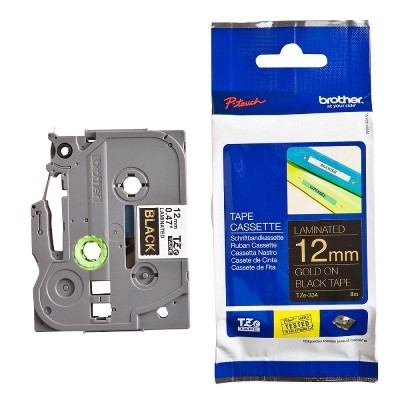 Cinta Brother TZE-334 Dorado Sobre Negro 12mm x 8m