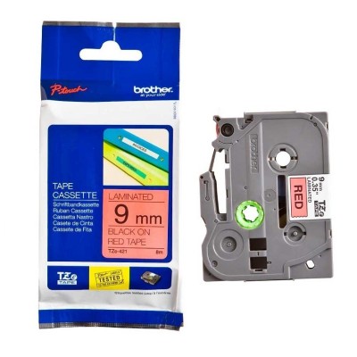 Cinta Brother TZE-421 Negro Sobre Rojo 9mm x 8m