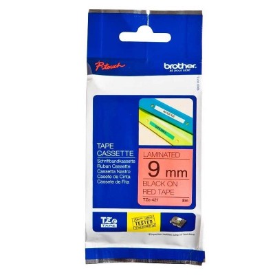 Cinta Brother TZE-421 Negro Sobre Rojo 9mm x 8m