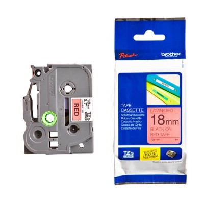 Cinta Brother TZE-441 Negro Sobre Rojo 18mm x 8m