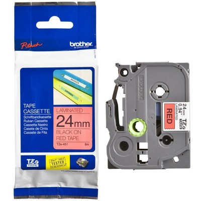 Cinta Brother TZE-451 Negro Sobre Rojo 24mm x 8m
