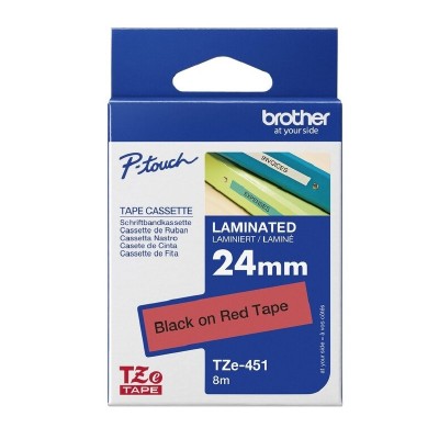 Cinta Brother TZE-451 Negro Sobre Rojo 24mm x 8m