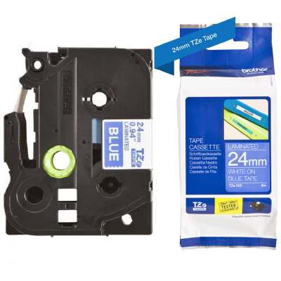 Cinta Brother TZE-555 Blanco Sobre Azul 24mm x 8m