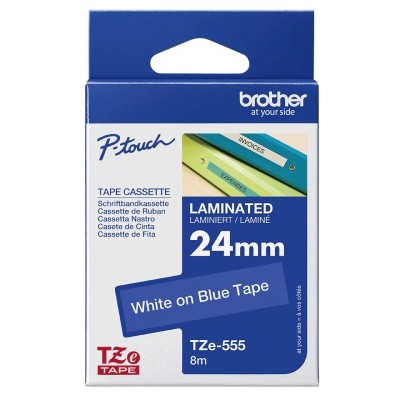 Cinta Brother TZE-555 Blanco Sobre Azul 24mm x 8m