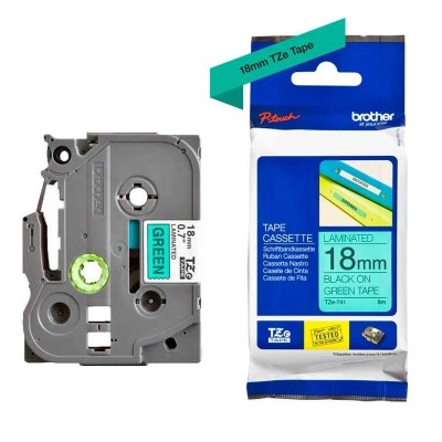 Cinta Brother TZE-741 Negro Sobre Verde 18mm x 8m