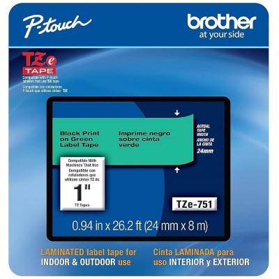 Cinta Brother TZE-751 Negro Sobre Verde 24mm x 8m