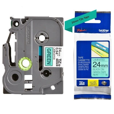 Cinta Brother TZE-751 Negro Sobre Verde 24mm x 8m
