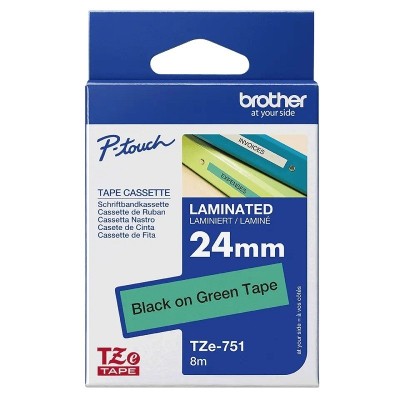Cinta Brother TZE-751 Negro Sobre Verde 24mm x 8m