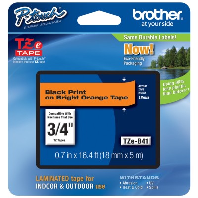 Cinta Brother TZE-B41 Negro Sobre Fluorescente Naranja 18mm x 5mts