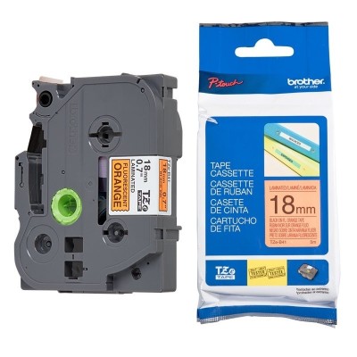 Cinta Brother TZE-B41 Negro Sobre Fluorescente Naranja 18mm x 5mts