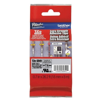 Cinta SuperAdhesiva Brother TZES941 Negro Sobre Plateado 18mm x 8m