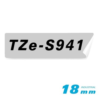 Cinta SuperAdhesiva Brother TZES941 Negro Sobre Plateado 18mm x 8m