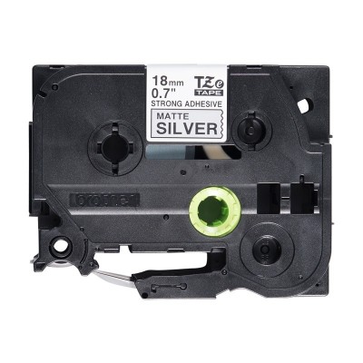 Cinta SuperAdhesiva Brother TZES941 Negro Sobre Plateado 18mm x 8m