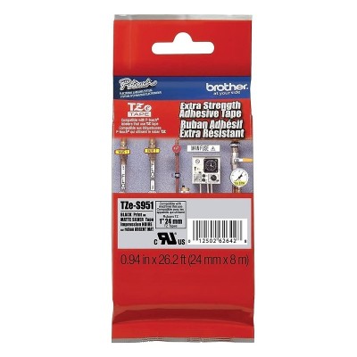 Cinta SuperAdhesiva Brother TZES951 Negro Sobre Plateado 24mm x 8m